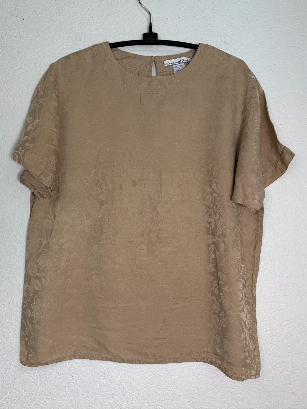 Vintage Anna and Frank 100% Silk Pullover Blouse with Jacquard/Brocade Design, S